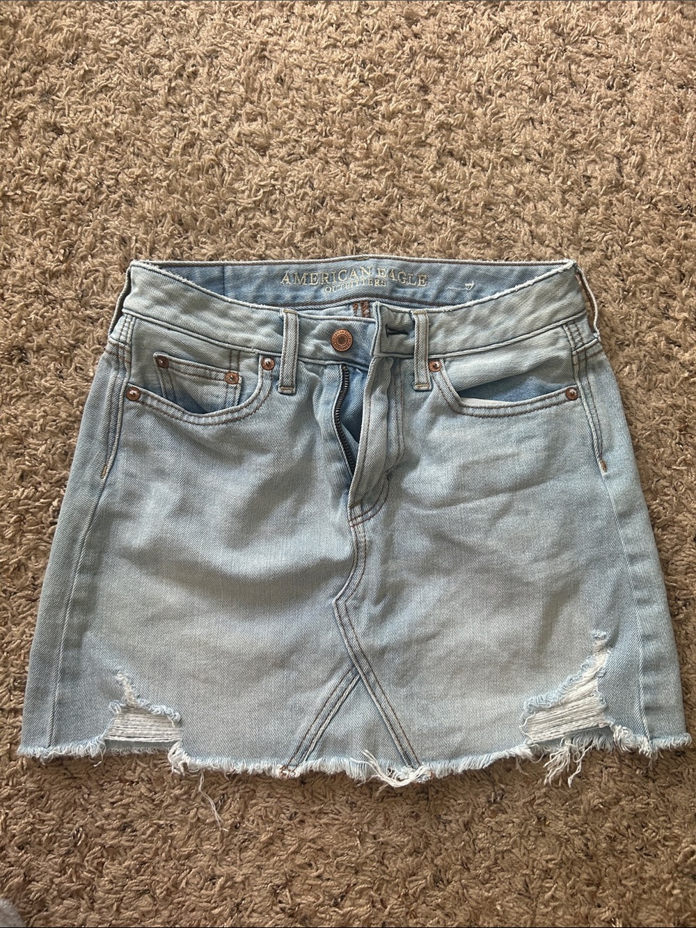 American Eagle Outfitters Light Blue Distressed Denim Mini Skirt
